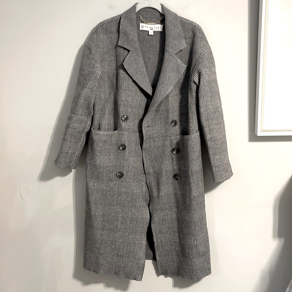 Trina Turk grey wool houndstooth double breasted oversized lightweight coat - Picture 1 of 8